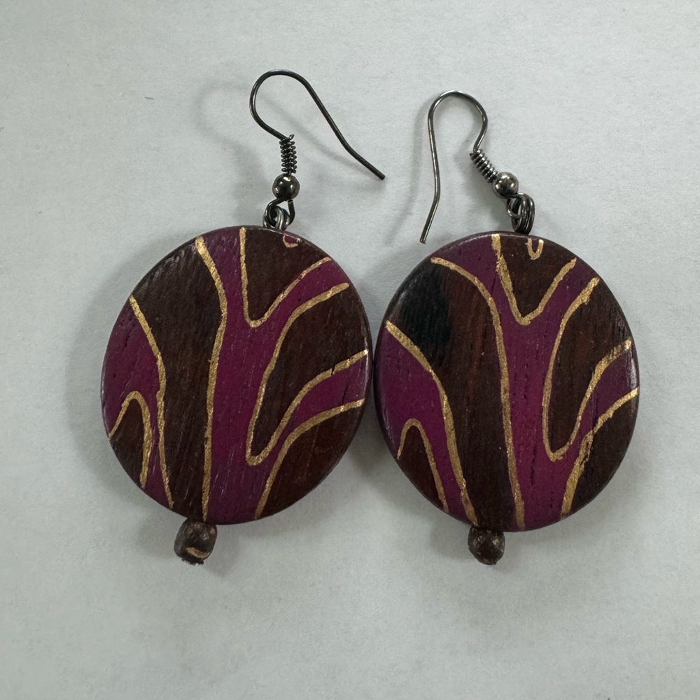 Vintage 80s Handmade Wooden Earrings